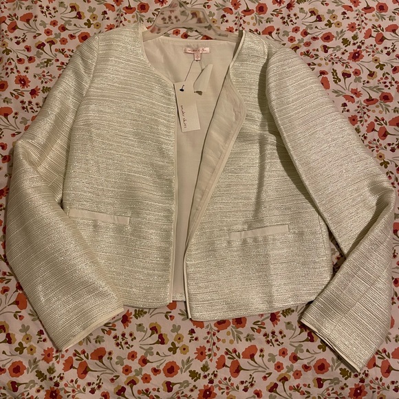 NWT silver and gold Textured shiny reflecting stripes cream ivory color jacket - Picture 1 of 6